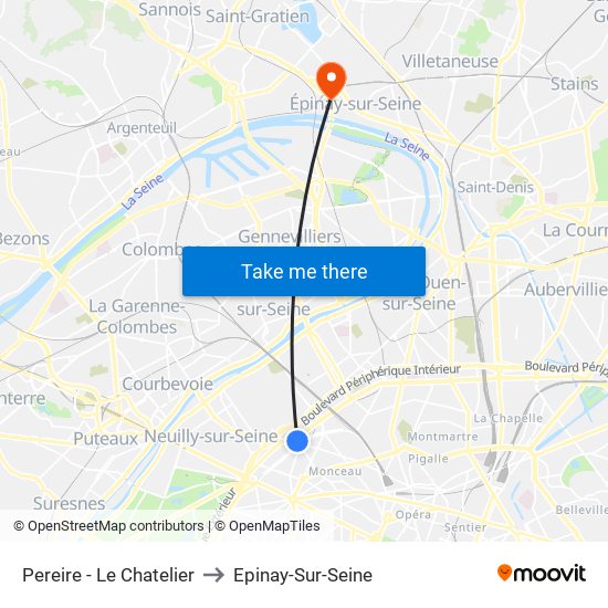 Pereire - Le Chatelier to Epinay-Sur-Seine map