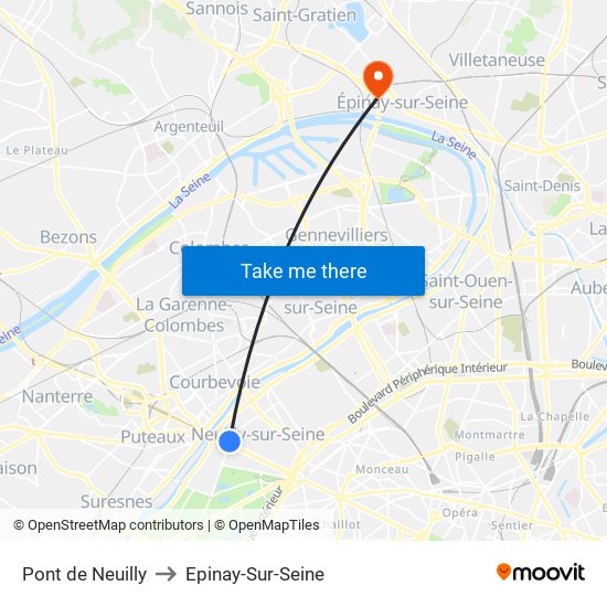 Pont de Neuilly to Epinay-Sur-Seine map