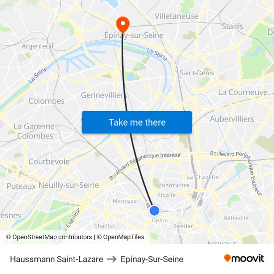 Haussmann Saint-Lazare to Epinay-Sur-Seine map