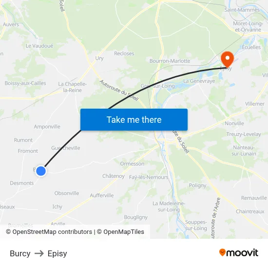 Burcy to Episy map