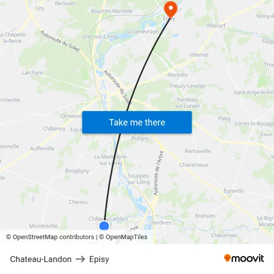 Chateau-Landon to Episy map