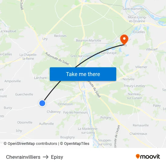 Chevrainvilliers to Episy map