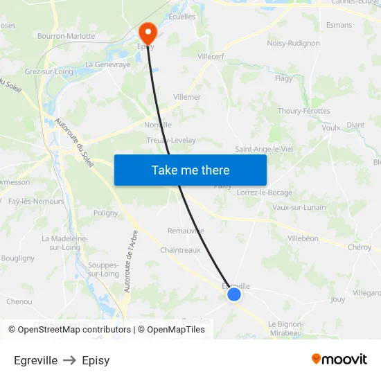 Egreville to Episy map