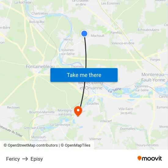 Fericy to Episy map