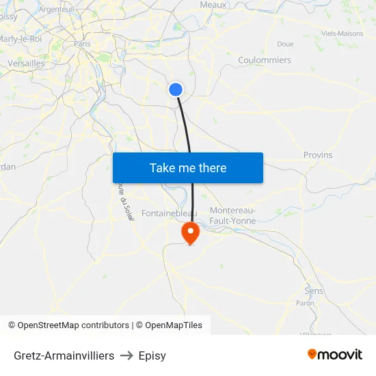 Gretz-Armainvilliers to Episy map