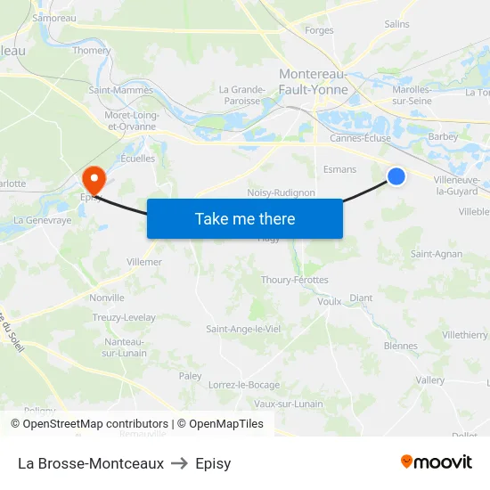 La Brosse-Montceaux to Episy map