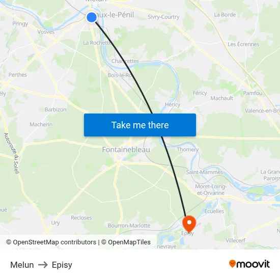 Melun to Episy map