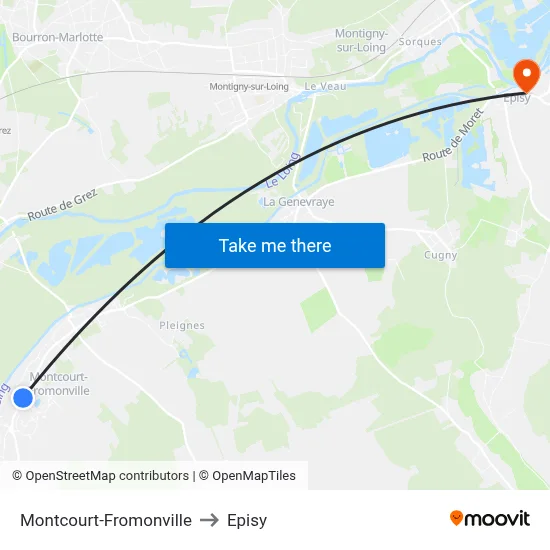 Montcourt-Fromonville to Episy map