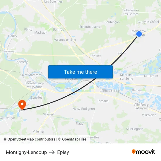 Montigny-Lencoup to Episy map