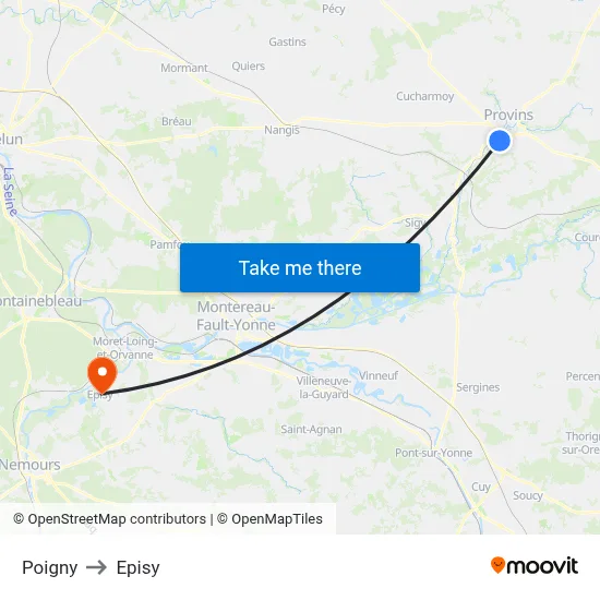 Poigny to Episy map