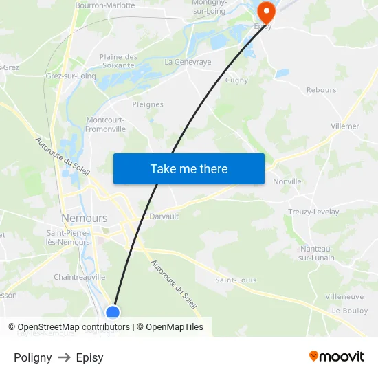Poligny to Episy map