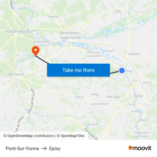 Pont-Sur-Yonne to Episy map