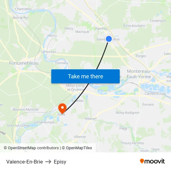 Valence-En-Brie to Episy map