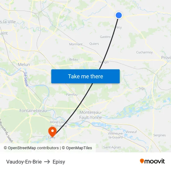 Vaudoy-En-Brie to Episy map