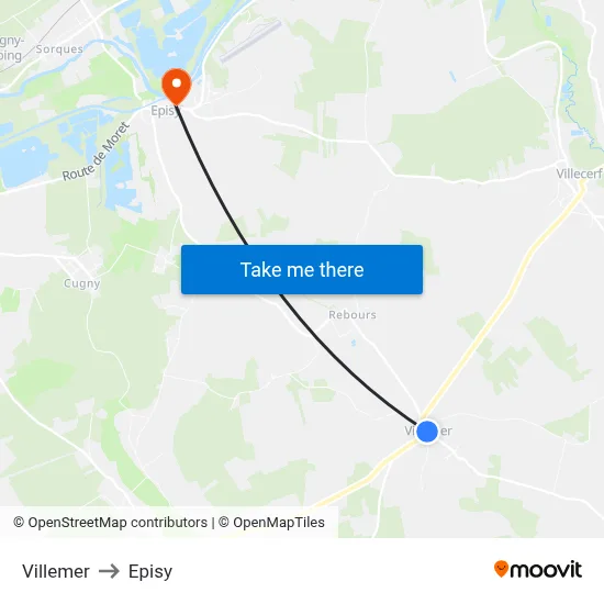 Villemer to Episy map