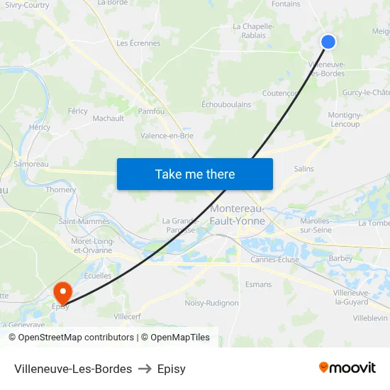 Villeneuve-Les-Bordes to Episy map