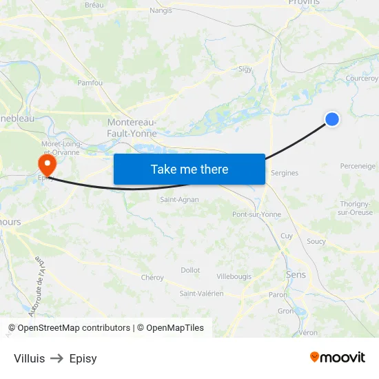 Villuis to Episy map