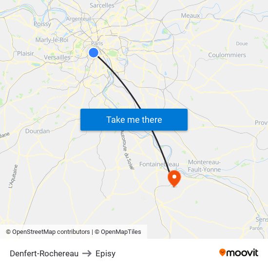 Denfert-Rochereau to Episy map