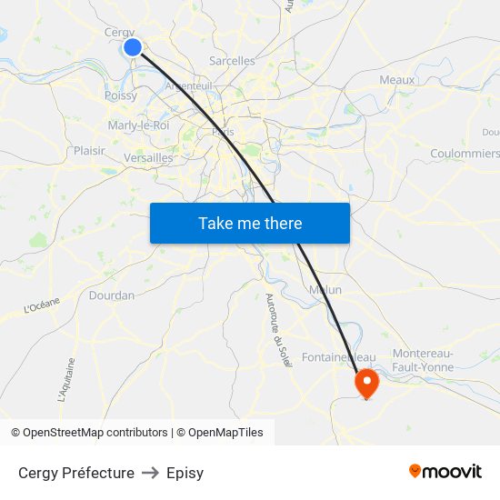 Cergy Préfecture to Episy map