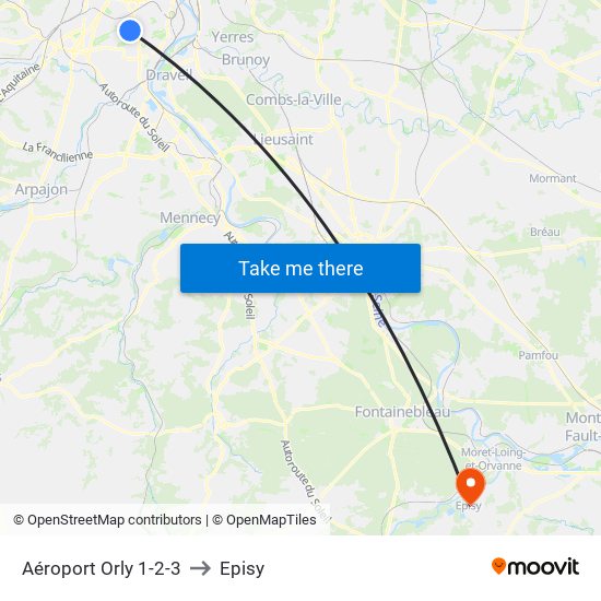 Aéroport Orly 1-2-3 to Episy map