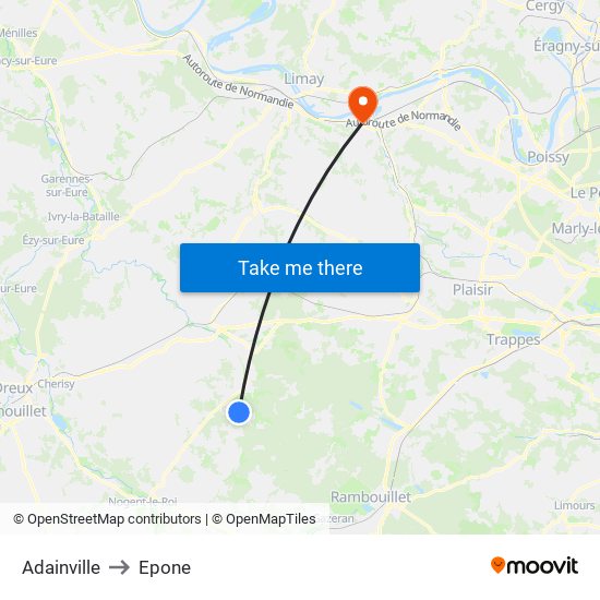 Adainville to Epone map
