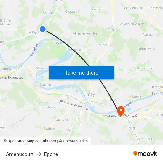 Amenucourt to Epone map