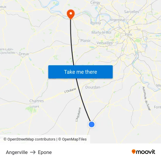 Angerville to Epone map