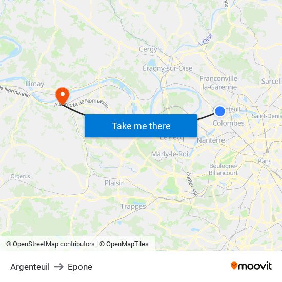 Argenteuil to Epone map