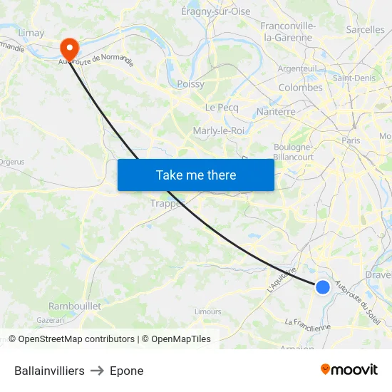 Ballainvilliers to Epone map