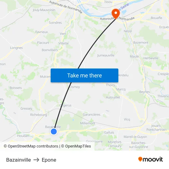 Bazainville to Epone map