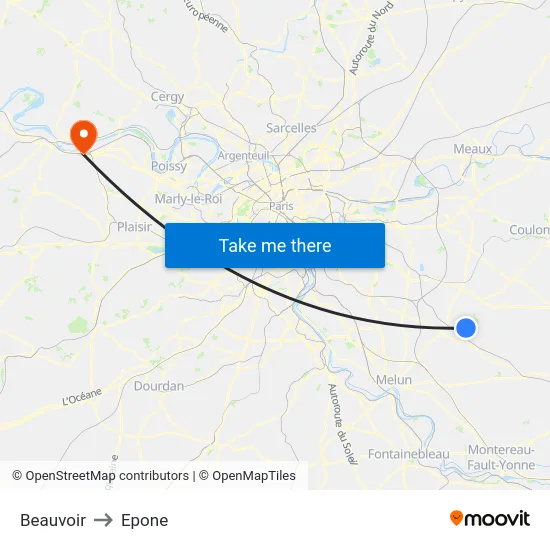 Beauvoir to Epone map