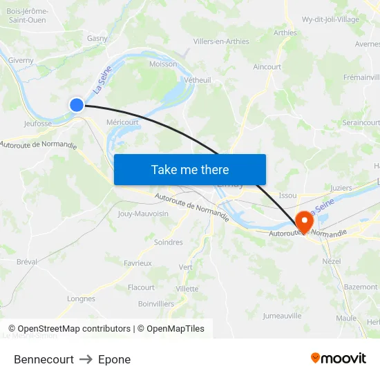 Bennecourt to Epone map