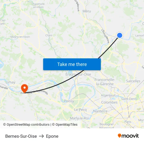 Bernes-Sur-Oise to Epone map