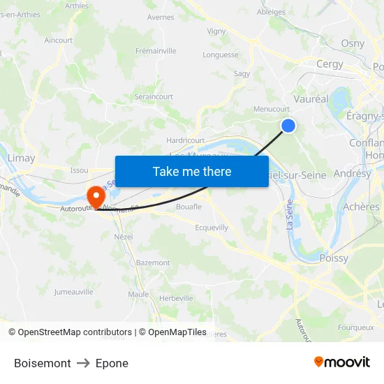 Boisemont to Epone map