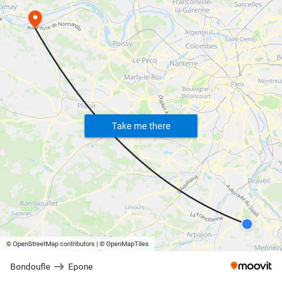 Bondoufle to Epone map