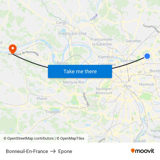 Bonneuil-En-France to Epone map