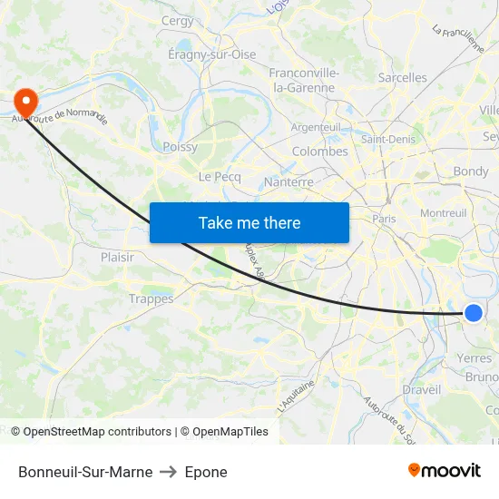 Bonneuil-Sur-Marne to Epone map