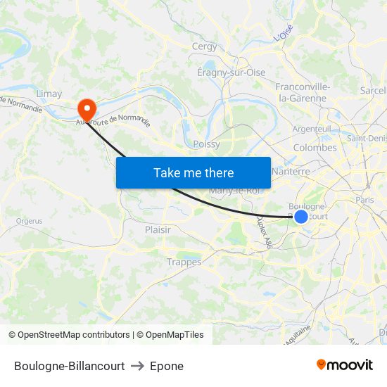 Boulogne-Billancourt to Epone map