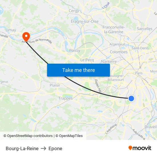 Bourg-La-Reine to Epone map