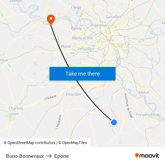 Buno-Bonnevaux to Epone map