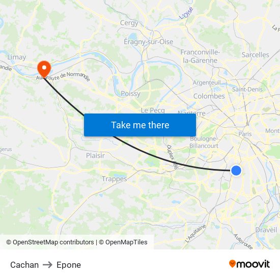 Cachan to Epone map