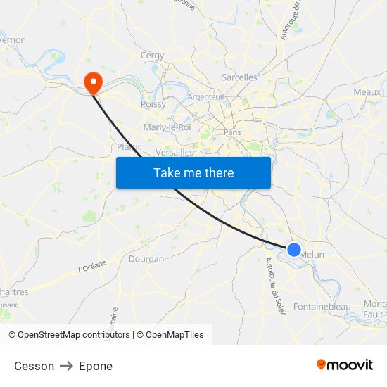 Cesson to Epone map