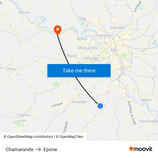 Chamarande to Epone map