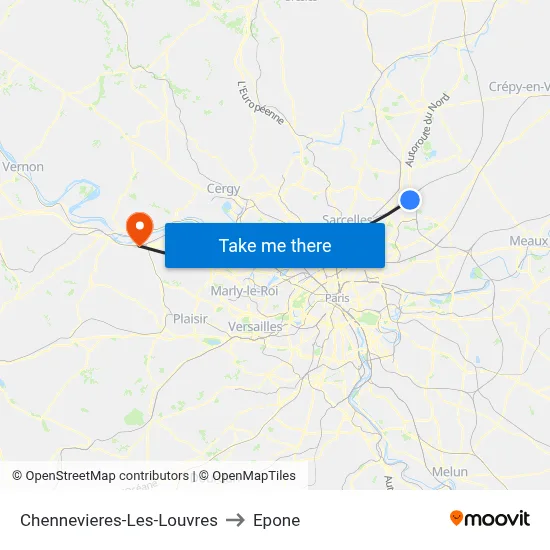 Chennevieres-Les-Louvres to Epone map