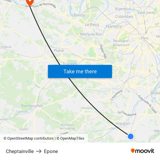 Cheptainville to Epone map