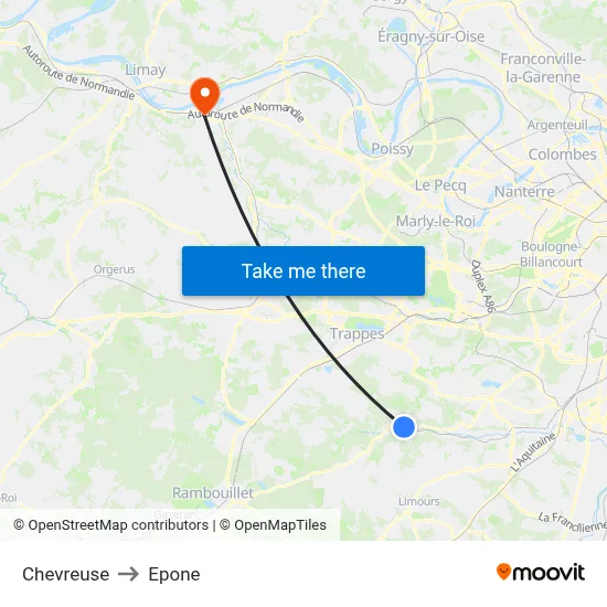 Chevreuse to Epone map
