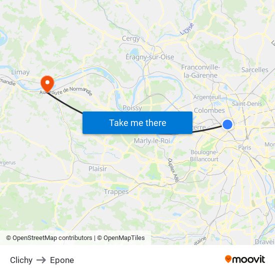 Clichy to Epone map