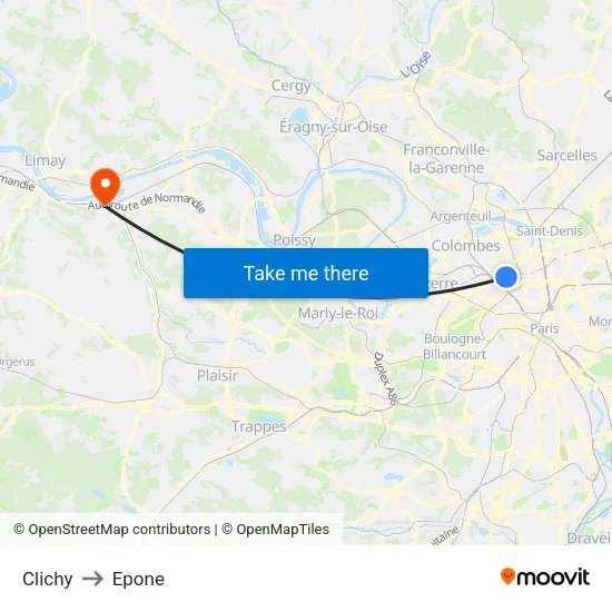 Clichy to Epone map