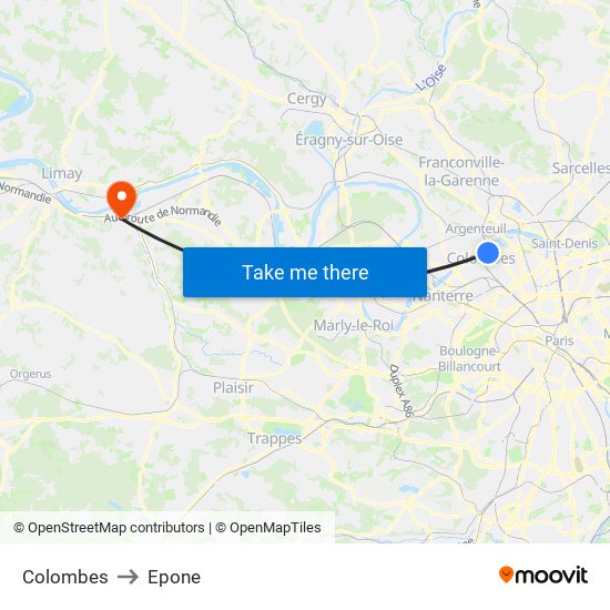 Colombes to Epone map