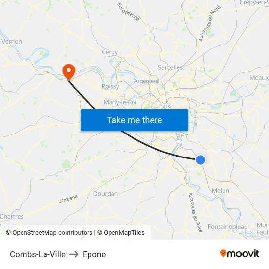 Combs-La-Ville to Epone map